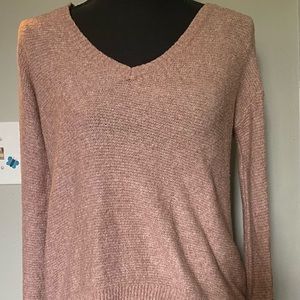 Light pink, scoop neck long sleeve sweater with zipper in the back. Size small